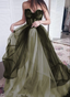 Black And Green Sweetheart Tulle With Lace Formal Dresses, A-Line Lace-Up Formal Prom Dresses