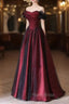Black and Red Long Party Dresses, Off Shoulder Tulle A-line Formal Prom Dresses