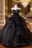 Black Ball Gown Strapless Flower Beading Formal Prom Dresses