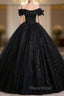 Black Ball Gown Tulle Sequins Off the Shoulder Quinceanera Dresses