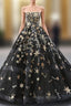 Black Ball Gown Tulle Sequins Strapless Sleeveless Luxury Formal Prom Dresses