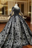 Black Ball Gown Tulle Star Sequins Long Sleeve Wedding Dresses