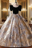 Black Ball Gown Velvet Short Sleeve Quinceanera Dresses