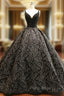 Black Ball Gown Vintage V-neck Appliques With Beading Wedding Dresses
