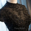 Black Cap Sleeves Long Tulle Party Dresses, Black Formal Prom Dresses