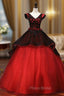 Black Dark Red Tulle V-neck Appliques Quinceanera Dresses
