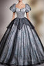 Black Gray Tulle Puff Sleeve Beading Quinceanera Dresses