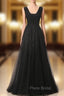 Black Lace Appliques Backless Formal Prom Dresses