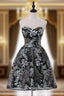 Black Lace Print Strapless Homecoming Dresses