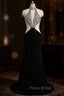 Black Long Formal Prom Dresses Illusion Party Gowns High Collar