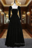 Black Long Sleeve Velvet Crystal Formal Prom Dresses