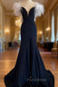 Black Mermaid Off the Shoulder Feather Formal Prom Dresses