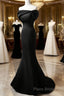 Black Mermaid Satin Off Shoulder Formal Dresses, Black Satin Formal Prom Dresses