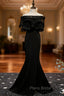 Black Mermaid Satin Off the Shoulder Formal Prom Dresses With Split