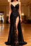 Black Mermaid Satin Spaghetti Sraps Formal Prom Dresses