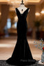Black Mermaid Velvet See Through V-neck Formal Prom Dresses