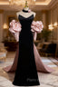 Black Mermaid Velvet Spaghetti Straps Pink Flower Formal Prom Dresses