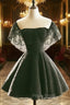 Black Off Shoulder Lace Sweetheart Lovely Short Homecoming Dresses, Black Party Dresses