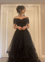 Black Off Shoulder Sweetheart Tulle Formal Prom Dresses, Black Tulle A-Line Party Dresses