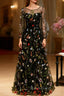 Black Print Long Sleeve Formal Prom Dresses