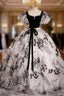Black Print Velvet Square Quinceanera Dresses
