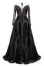 Black Prom Dresses A-line Heavily Beading Long Sleeves Women Evening Dresses