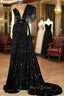 Black Robe De Soiree A-Line High Collar Sequins Sparkle Beaded Slit Sexy Long Formal Prom Dresses Formal Prom Gown Evening Dresses