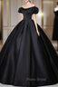 Black Satin Long Formal Prom Dresses, Black Long Formal Sweet 16 Dresses
