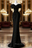 Black Satin Sweetheart Straps Long Formal Dresses, Black Long Formal Prom Dresses