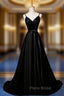 Black Satin Tulle Spaghetti Straps Formal Prom Dresses