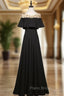 Black Scoop Neck Beading Formal Prom Dresses
