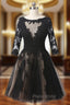 Black Scoop Neck Homecoming Dresses Half Sleeves Knee Length