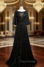 Black Sequins Bell Sleeve Formal Prom Dresses