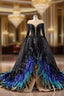 Black Sequins Long Sleeve Feather Formal Prom Dresses