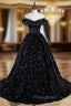 Black Sequins Off the Shoulder Formal Prom Dresses