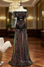 Black Sequins Off the Shoulder Short Sleeve Formal Prom Dresses