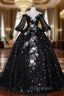 Black Sequins Straps Short Sleeve Quinceanera Dresses