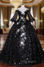 Black Sequins Straps Short Sleeve Quinceanera Dresses