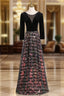 Black Sequins Velvet Long Sleeve Formal Prom Dresses