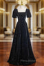Black Short Sleeves A-line Simple Formal Prom Dresses, Black Party Dresses Bridesmaid Dresses