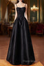 Black Spaghetti Strap Satin Long Formal Prom Dresses, A-Line Backless Formal Party Dresses