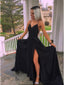 Black Spaghetti Straps Halter Long Formal Prom Dresses With High Split