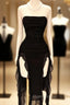 Black Strapless Midi Length Ruffle Formal Prom Dresses Sexy Evening Dresses