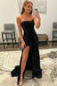 Black Strapless Sequins Prom Dress with Slit Formal Evening Dresses