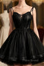 Black Straps Tulle Short Homecoming Dresses Formal Prom Dresses, Little Black Party Dresses