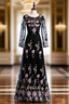 Black Tulle Embroidery Long Sleeve Scoop Formal Prom Dresses
