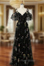 Black Tulle Embroidery Straps Formal Prom Dresses