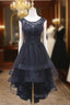Black Tulle Appliques Beading Formal Prom Dresses