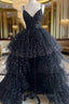 Black Tulle Spaghetti Straps Formal Prom Dresses