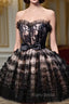 Black Tulle Lace Short Formal Prom Dresses, A-Line Black Homecoming Dresses